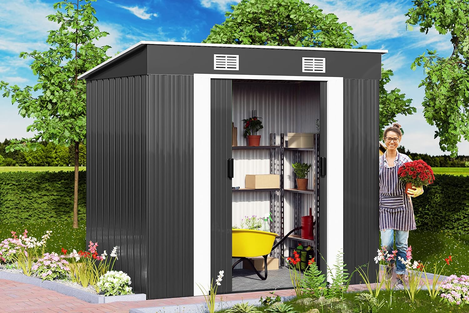 Gardebruk Garden Metal Tool Shed Anthracite X Ft Outdoor Tool