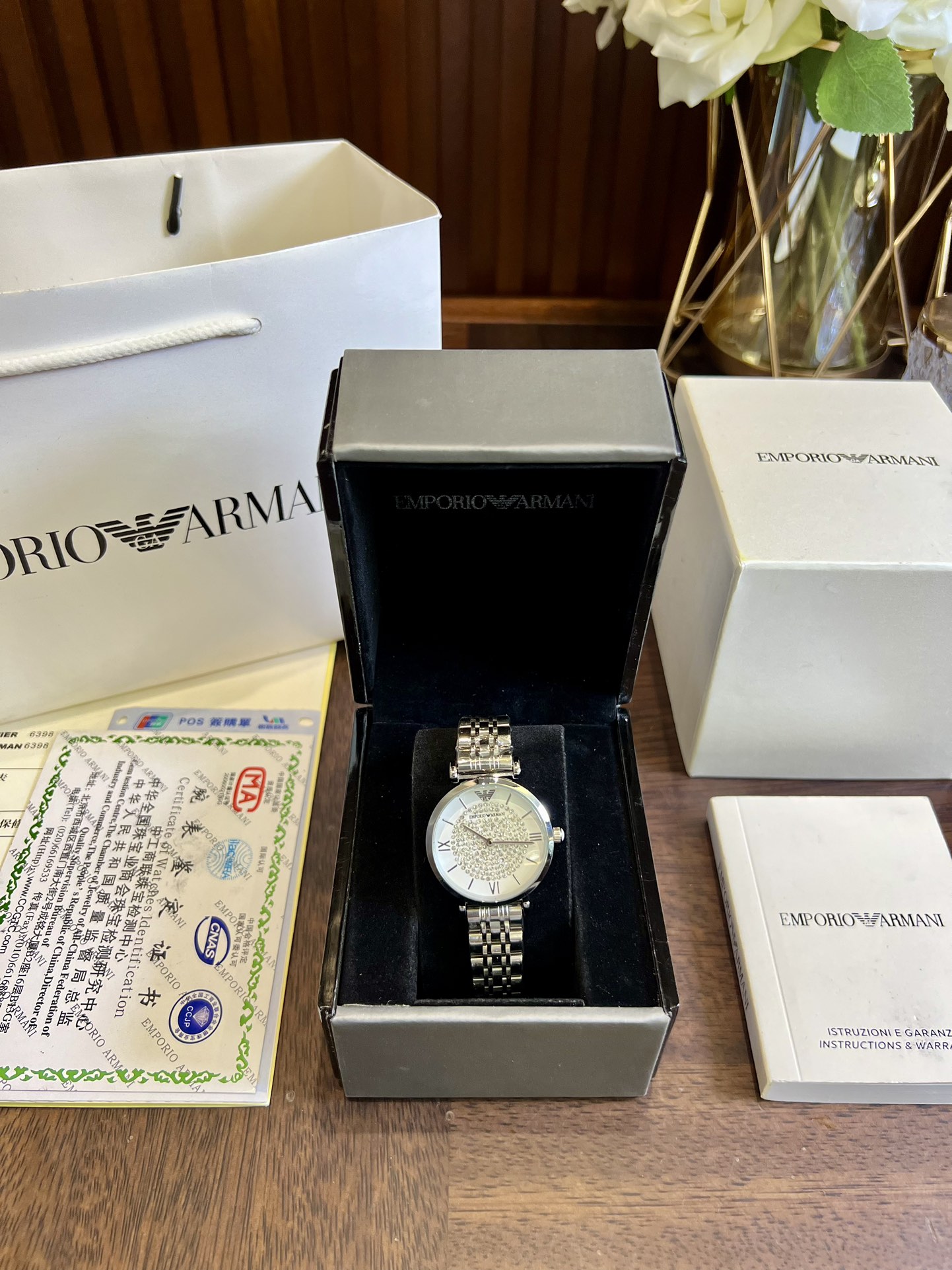 Emporio Armani AR1925 Crystal Pave White Dial Stainless Steel Ladies Watch