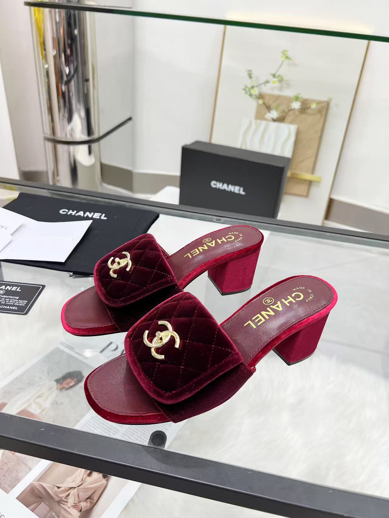 Chanel velvet high heels