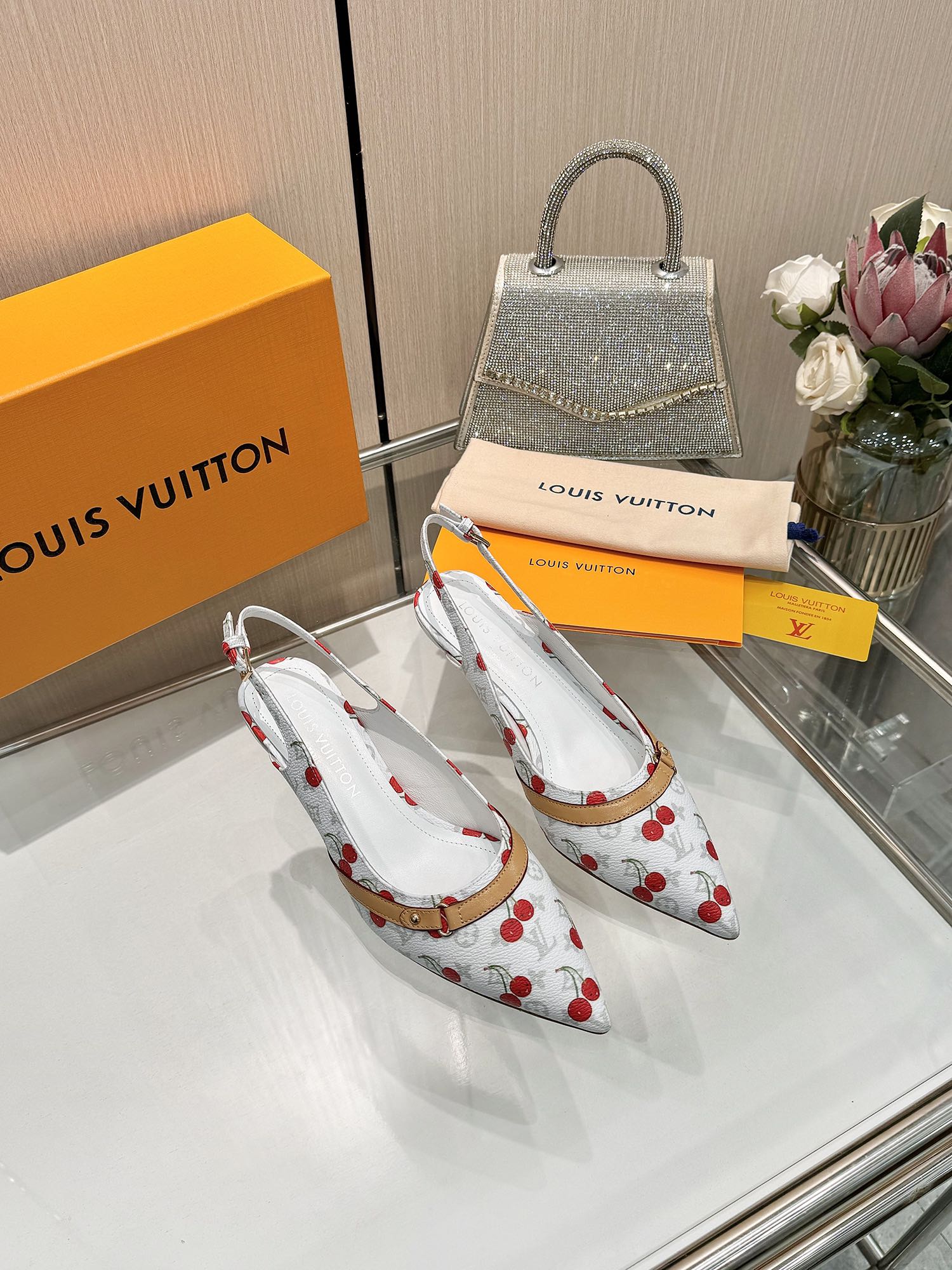 LV cherry pointed-toe high heels