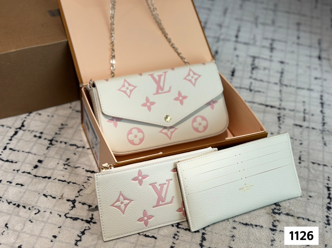 LV metal chain bag three-piece set