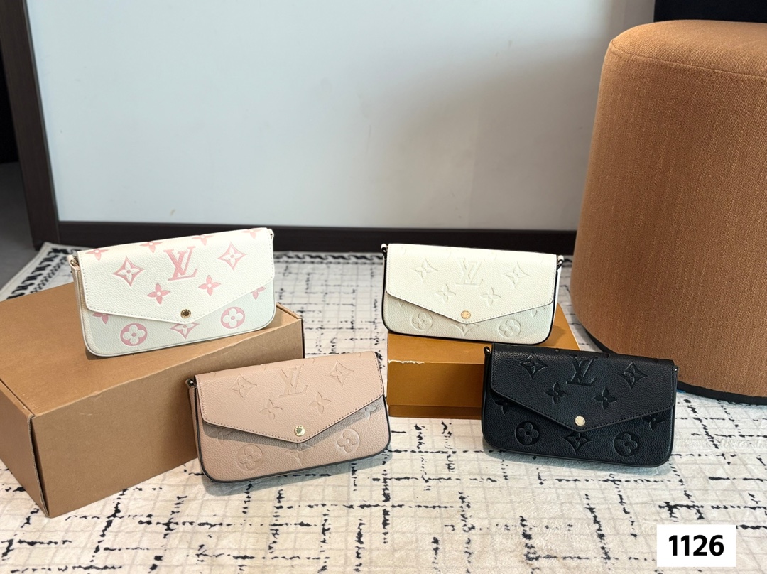 LV metal chain bag three-piece set