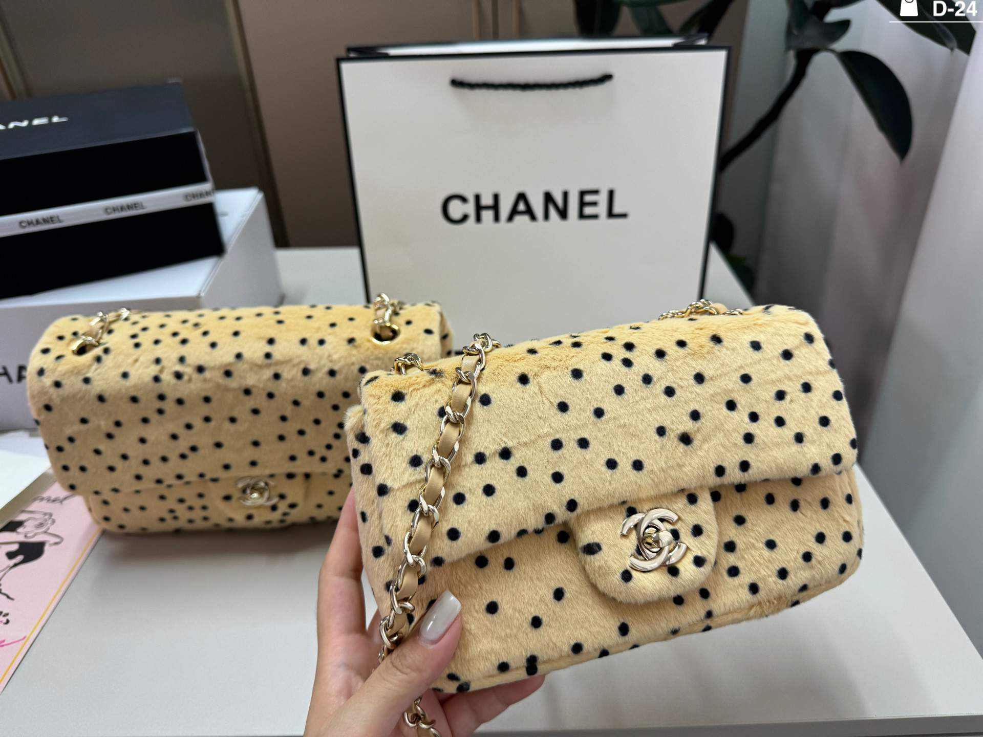 Chanel Plush polka dot leopard print