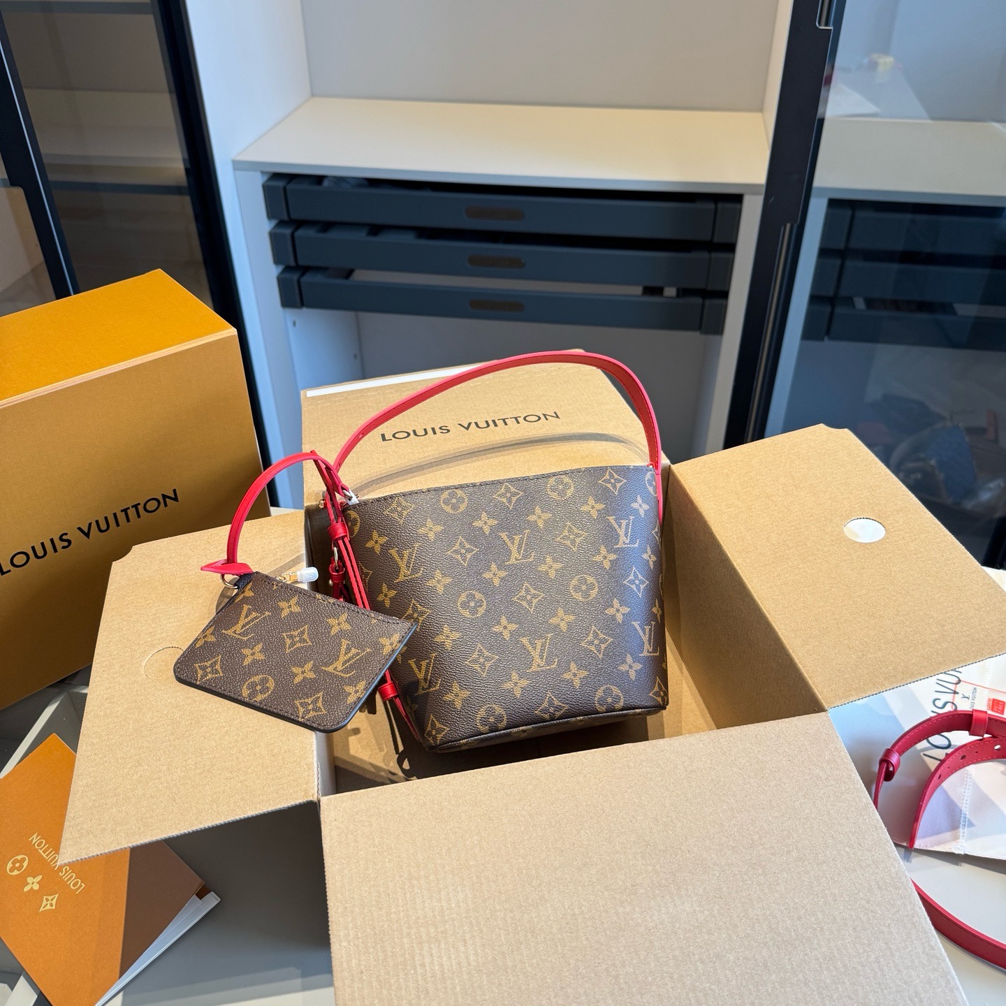 LV Red Series All-in BB Bucket Bag