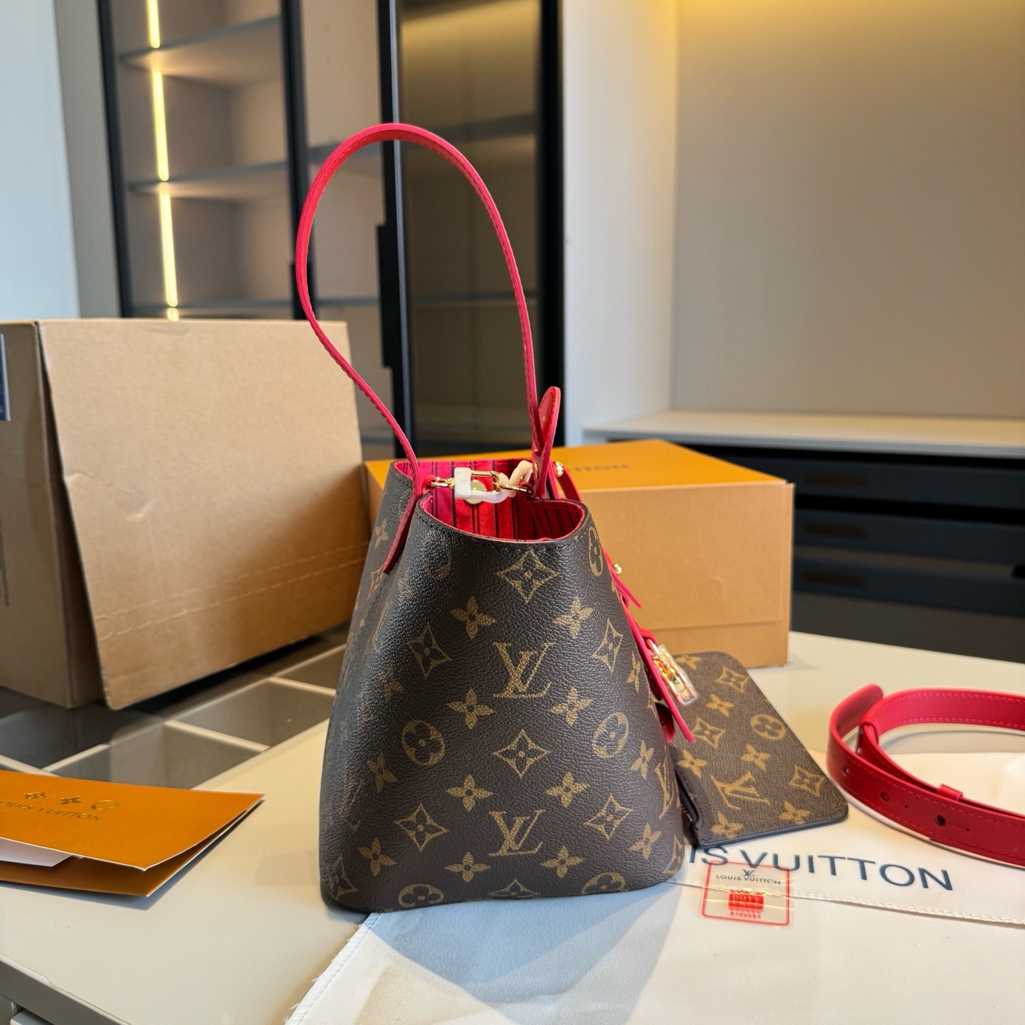 LV Red Series All-in BB Bucket Bag