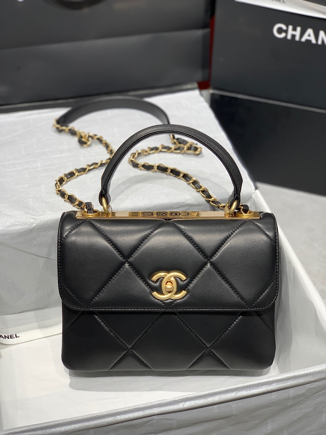 Chanel  Lambskin Quilted Small Trendy CC Top Handle Flap Navy