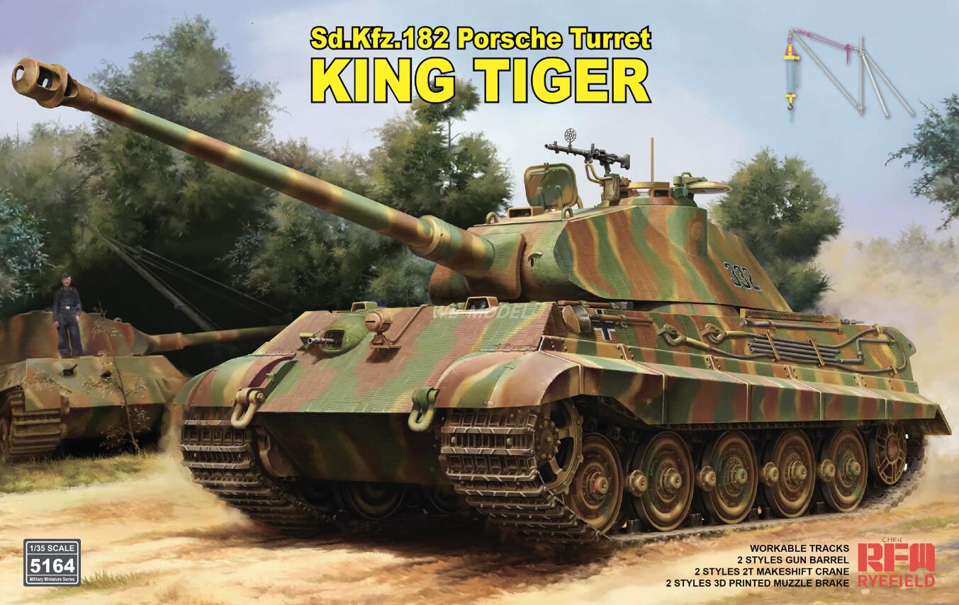 Rye Field RFM-5164 1/35 KING TIGER Porsche Turret w/2-Ton Crane/Workable Tracks