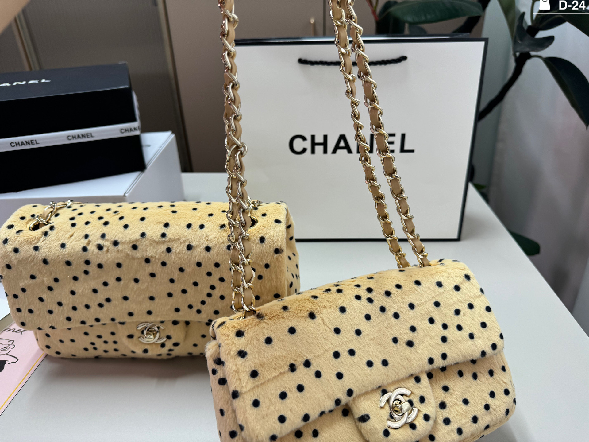 Chanel Plush polka dot leopard print