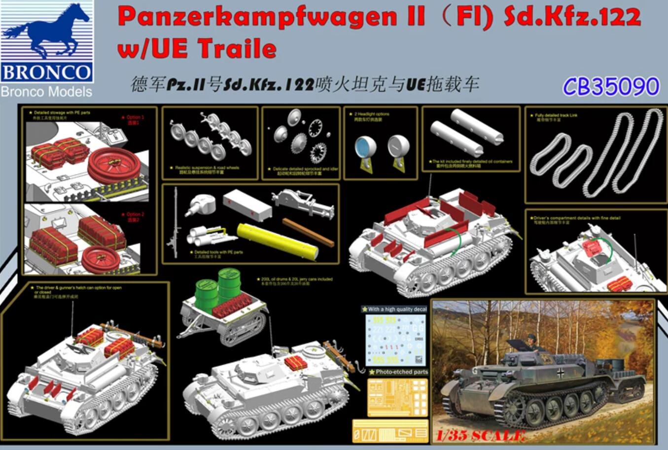 Bronco CB35090 1/35 Panzerkampfwagen II(FI) Sd.Kfz.122 w/UE Trailer