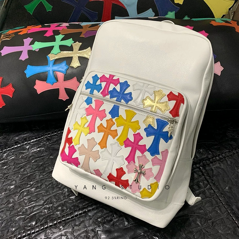 MULTICOLOR CROSS PATCH LEATHER BACKPACK