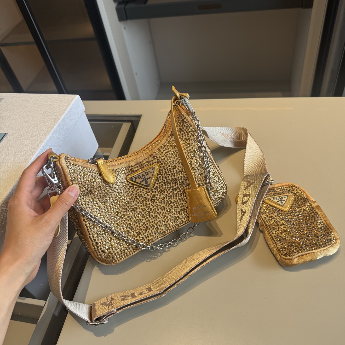 Prada Rhinestone Series Sparkling HOBO 3-in-1 Crossbody Bag