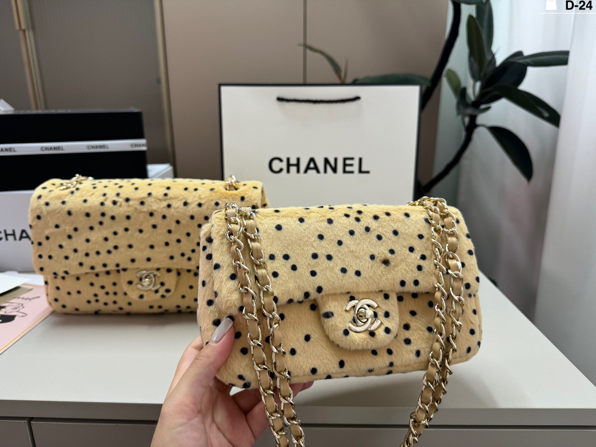 Chanel Plush polka dot leopard print