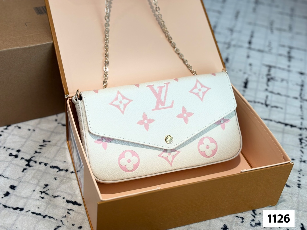 LV metal chain bag three-piece set