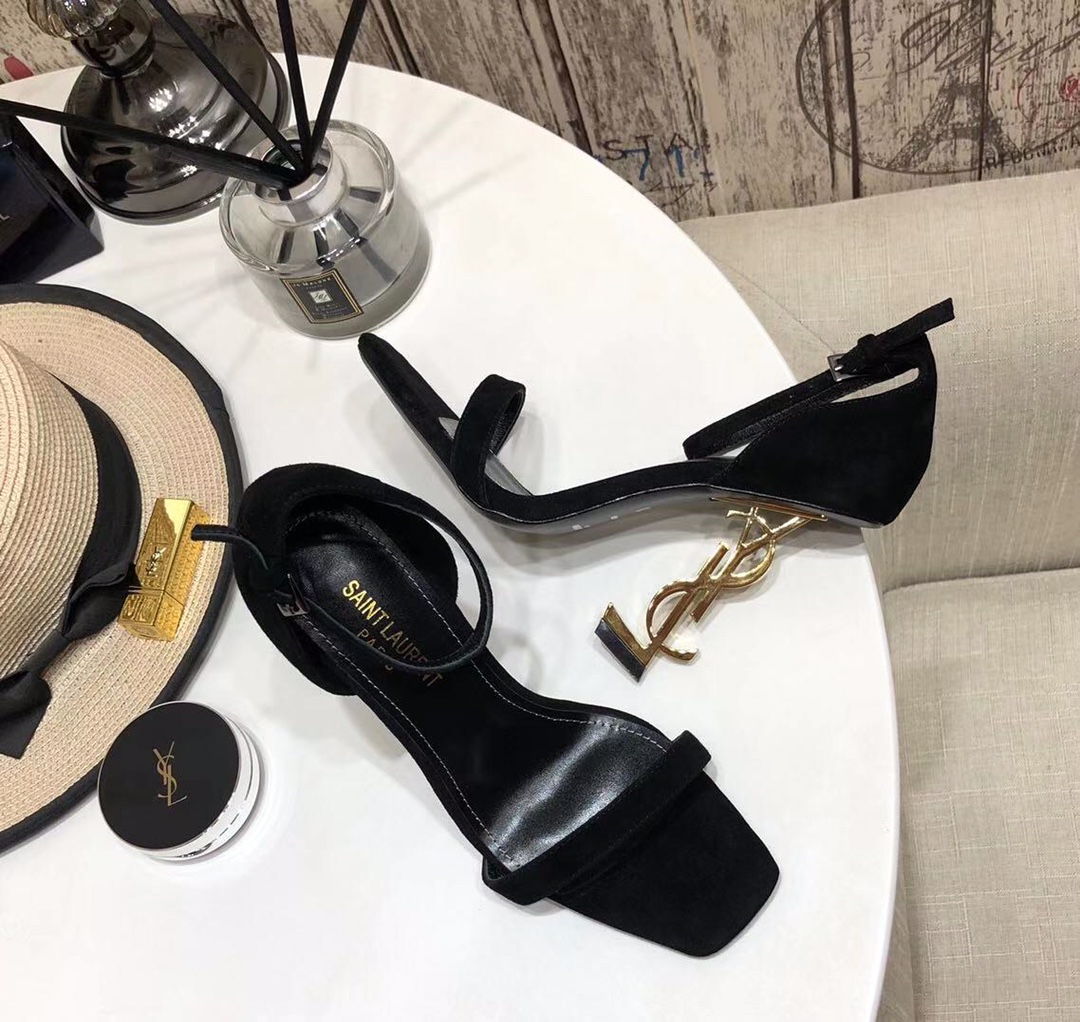 YSL Saint Laurent Sandals Logo heel square toe
