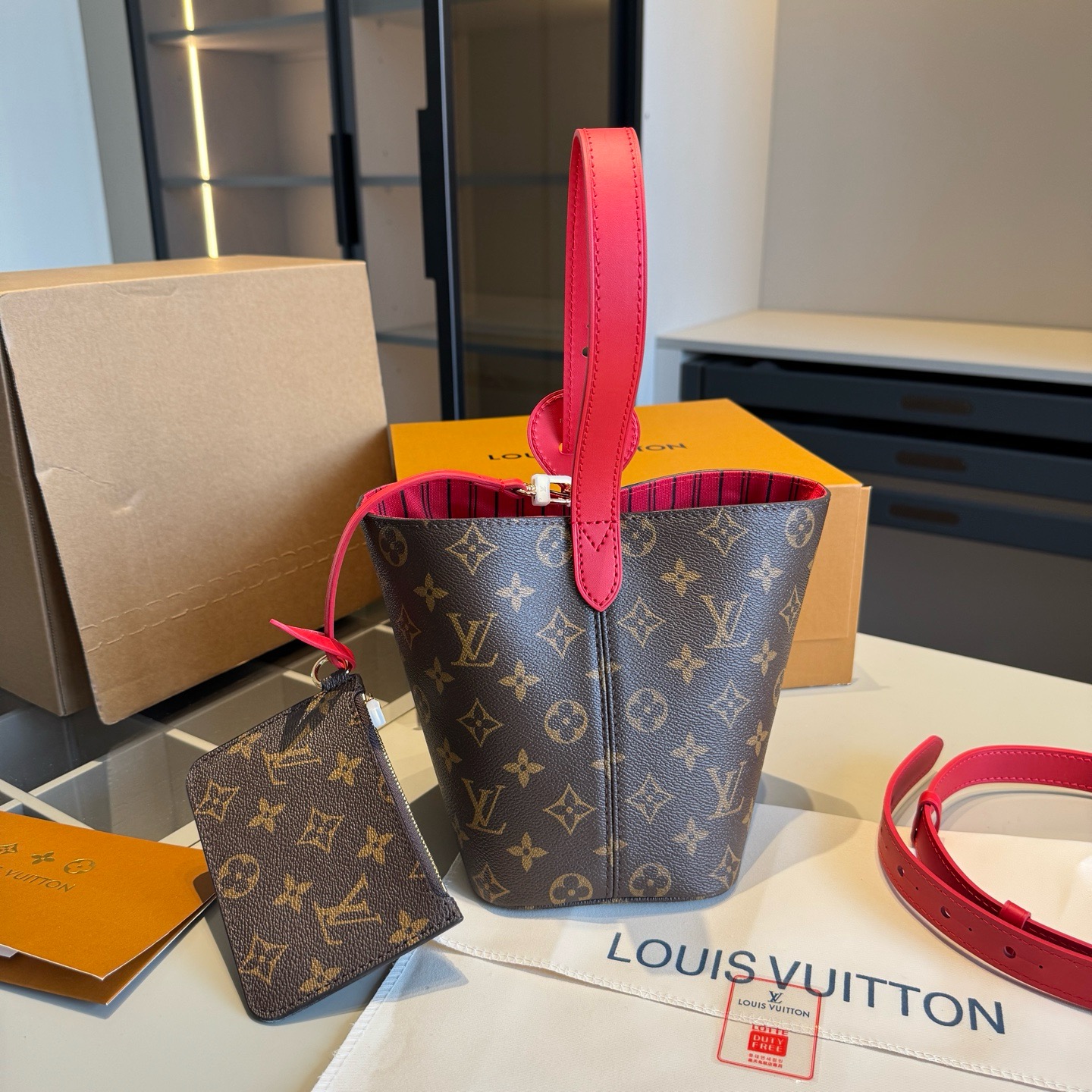 LV Red Series All-in BB Bucket Bag
