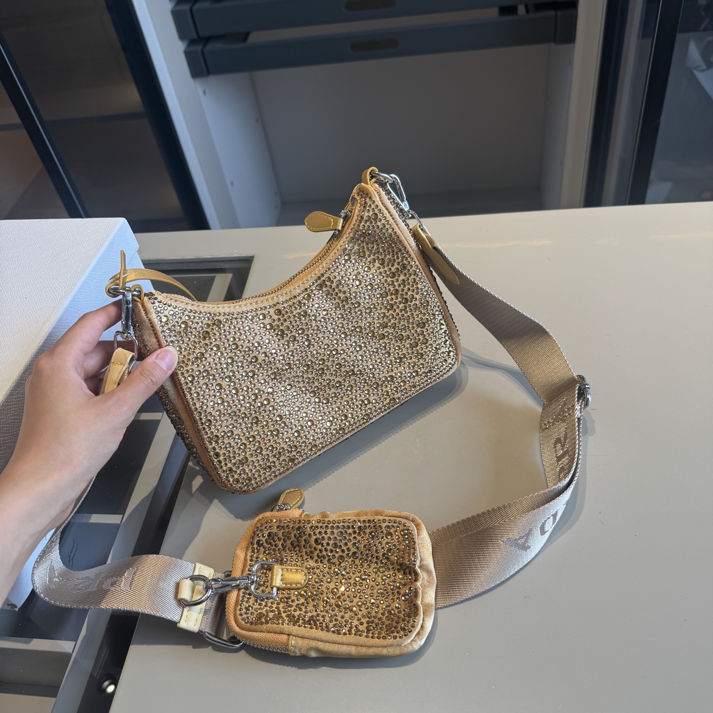 Prada Rhinestone Series Sparkling HOBO 3-in-1 Crossbody Bag