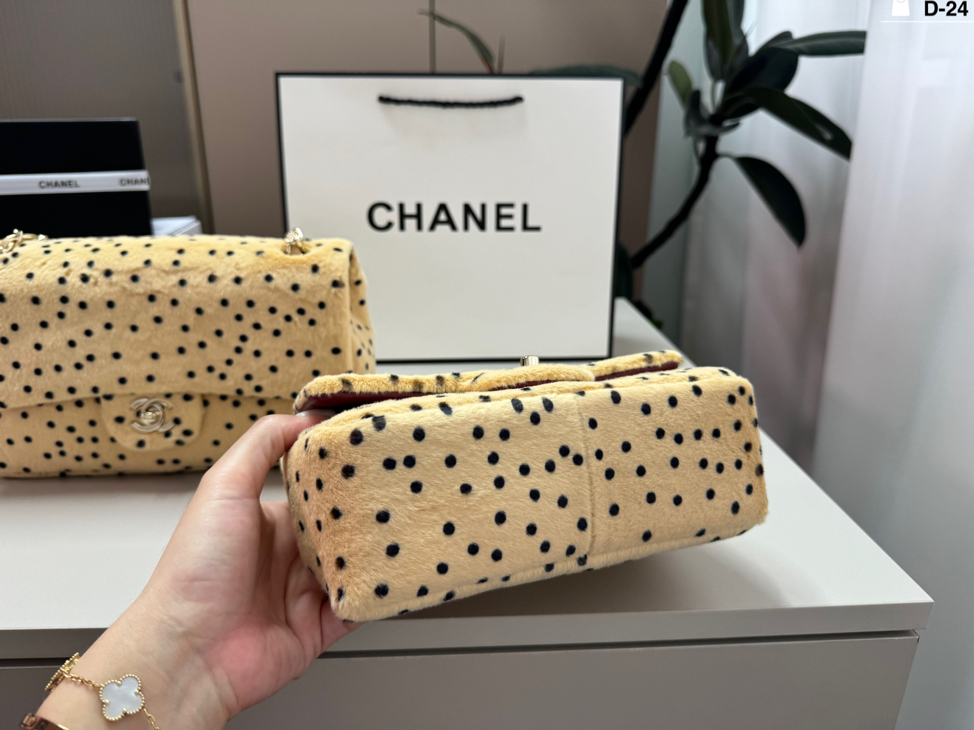 Chanel Plush polka dot leopard print