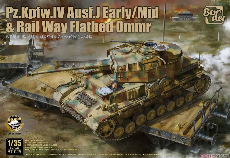Border BT-025 1/35 German Pz.Kpfw.IV Ausf.J Early/Mid & Rail Way Flatbed Ommr