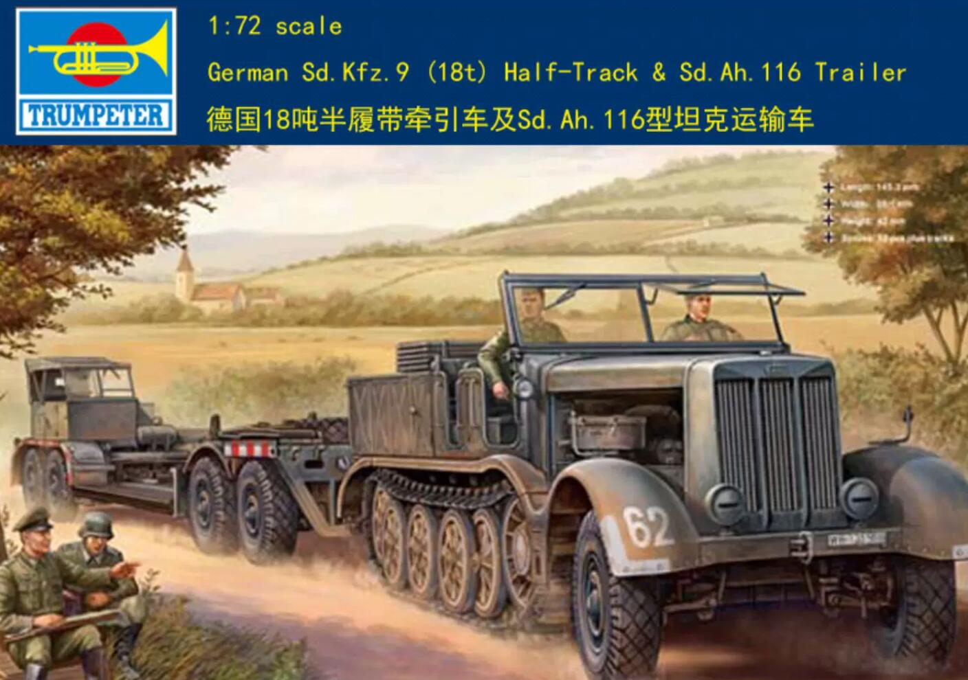 Trumpeter 07275 1/72 German Sd.Kfz.9 (18t) Half-Track & Sd.Ah.116 Trailer