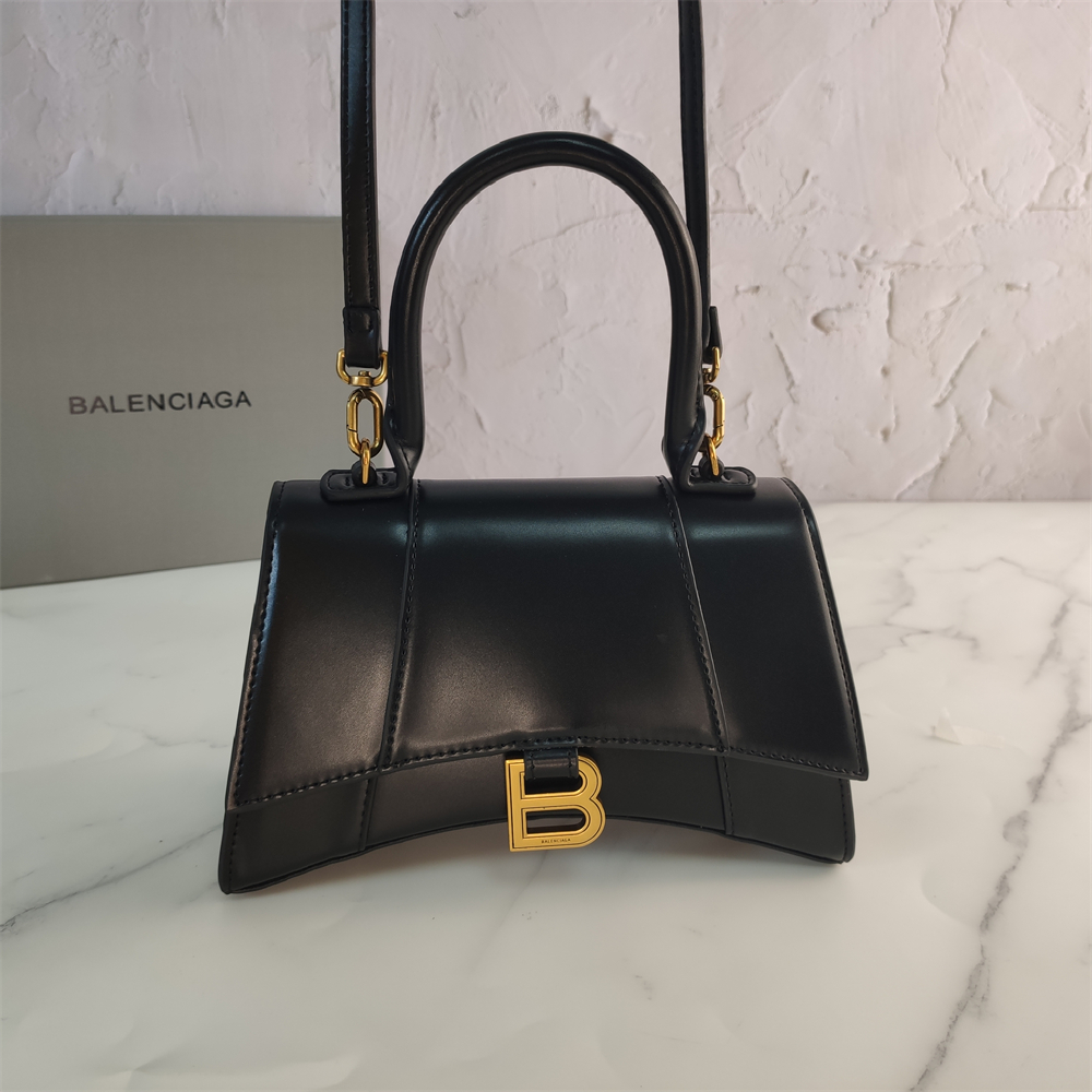 Balenciaga Black Croc Embossed Leather Hourglass Handle Bag