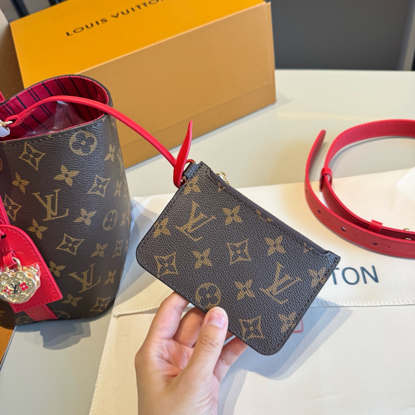 LV Red Series All-in BB Bucket Bag