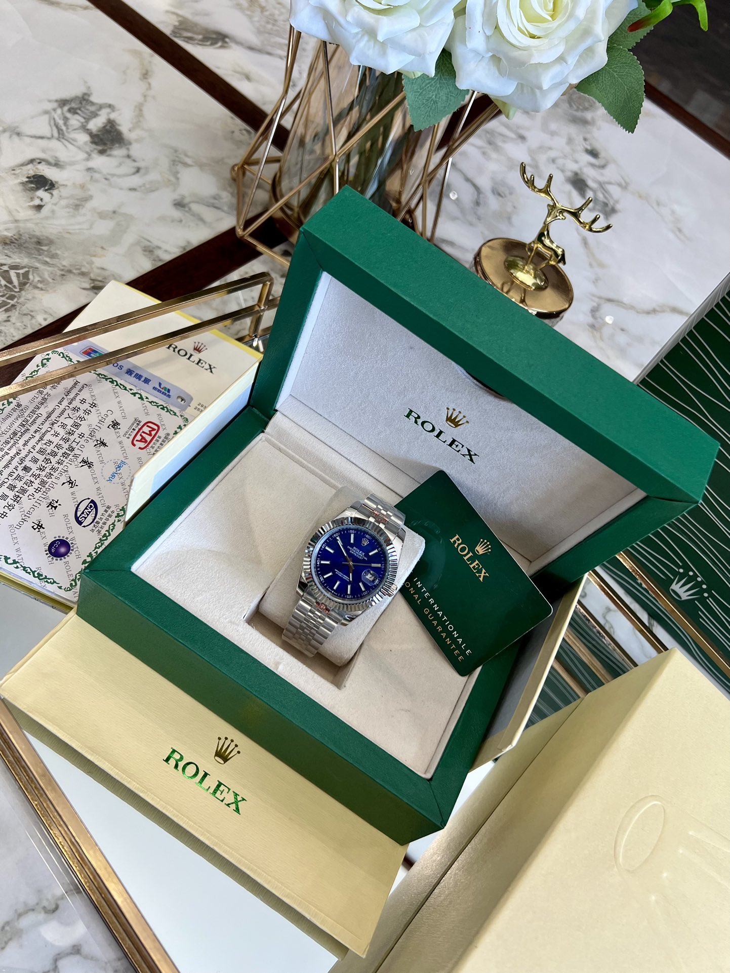 Rolex Datejust Blue Dial Jubilee 18K White Gold Bezel Watch