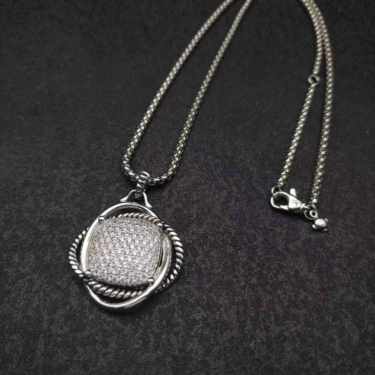 David Yurman 32mm full diamond-piece square necklace