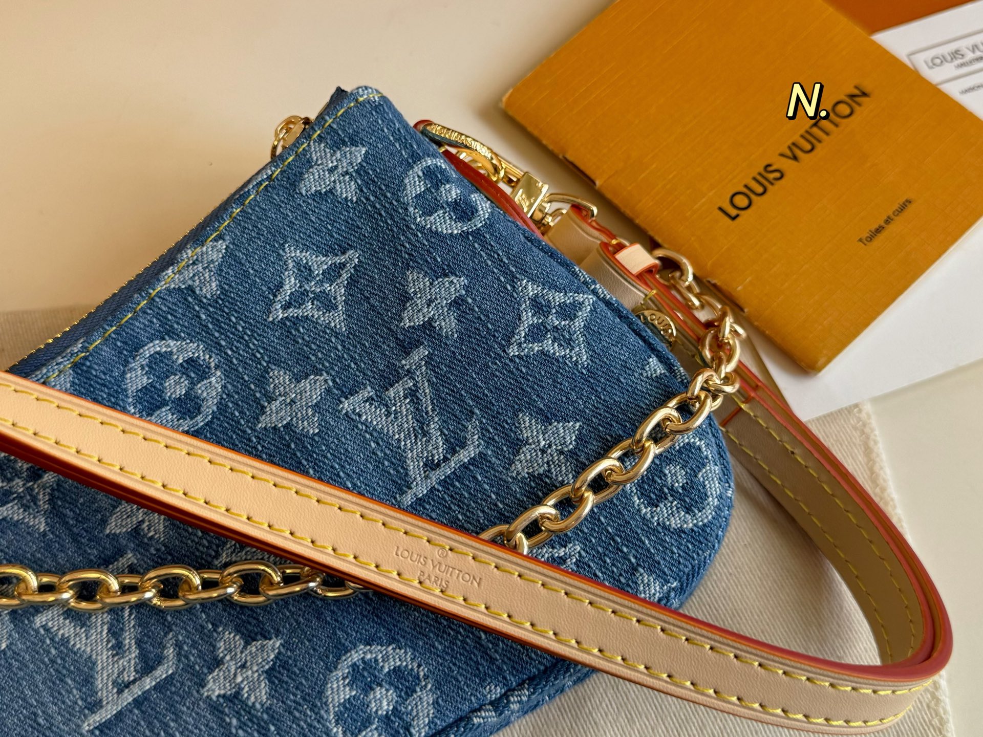 LV denim Liv pochette chain underarm bag