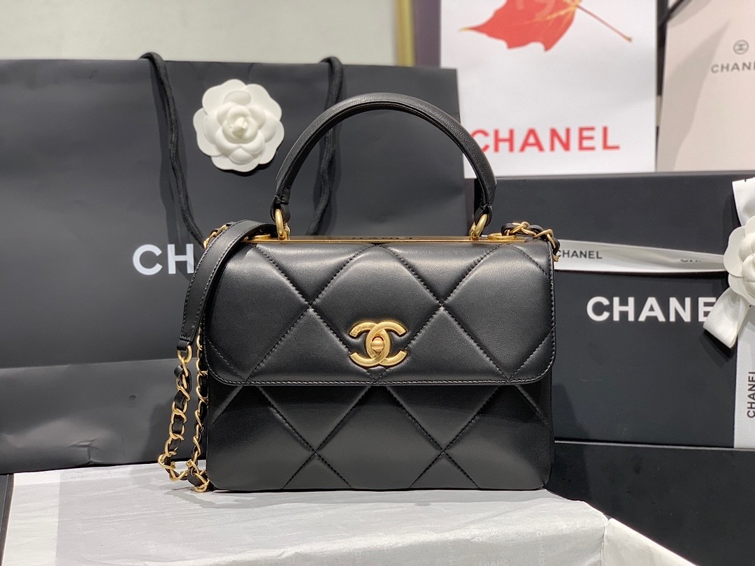 Chanel  Lambskin Quilted Small Trendy CC Top Handle Flap Navy
