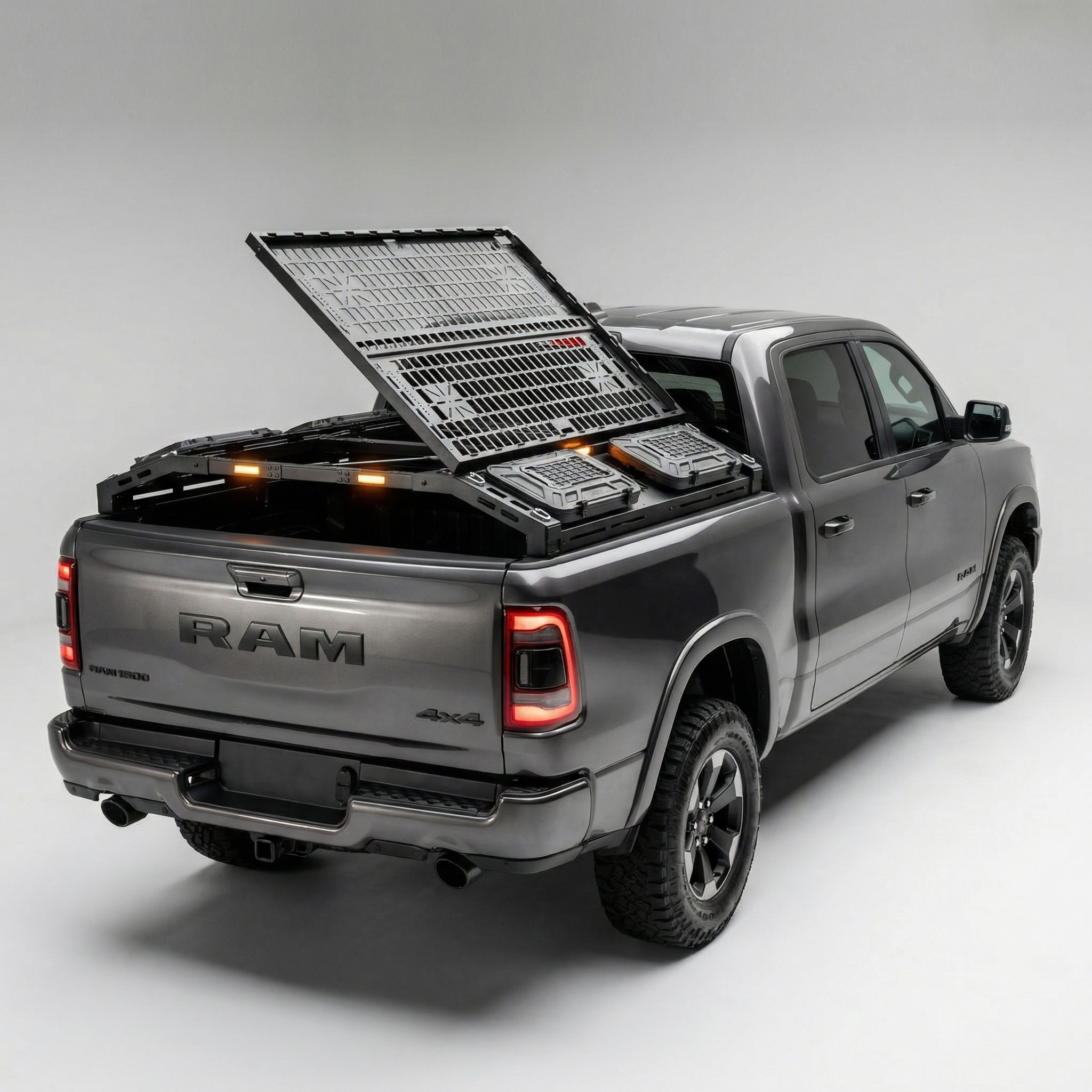 RAM 1500 Pickup Truck Bed 4 Boxes Organizers System-Back Racks Storage with Lights - JUSNDESIGN
