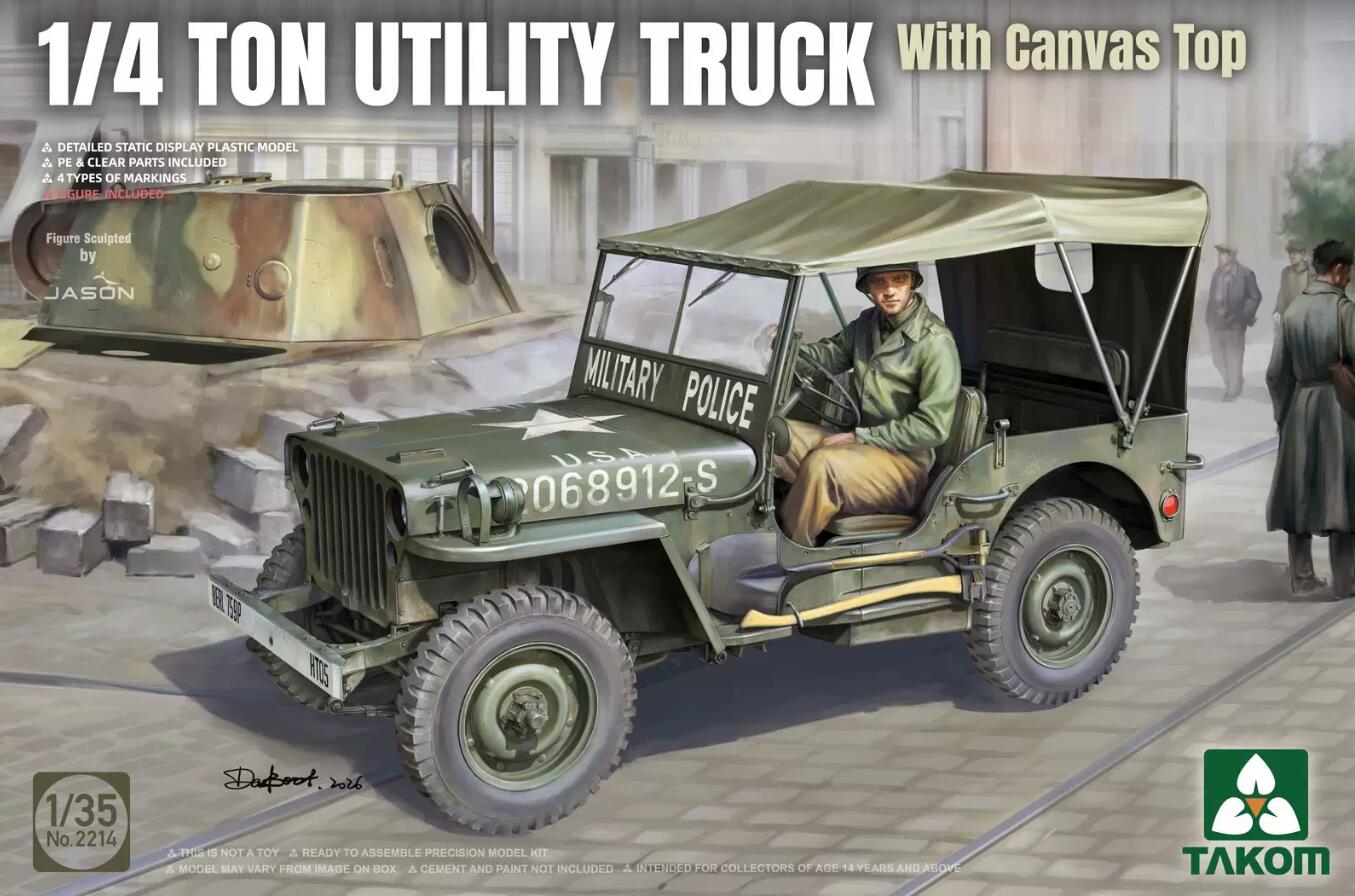 TAKOM 2214 1/35 Scale 1/4 Ton Utility Truck with Canvas Top Assembly Model kit
