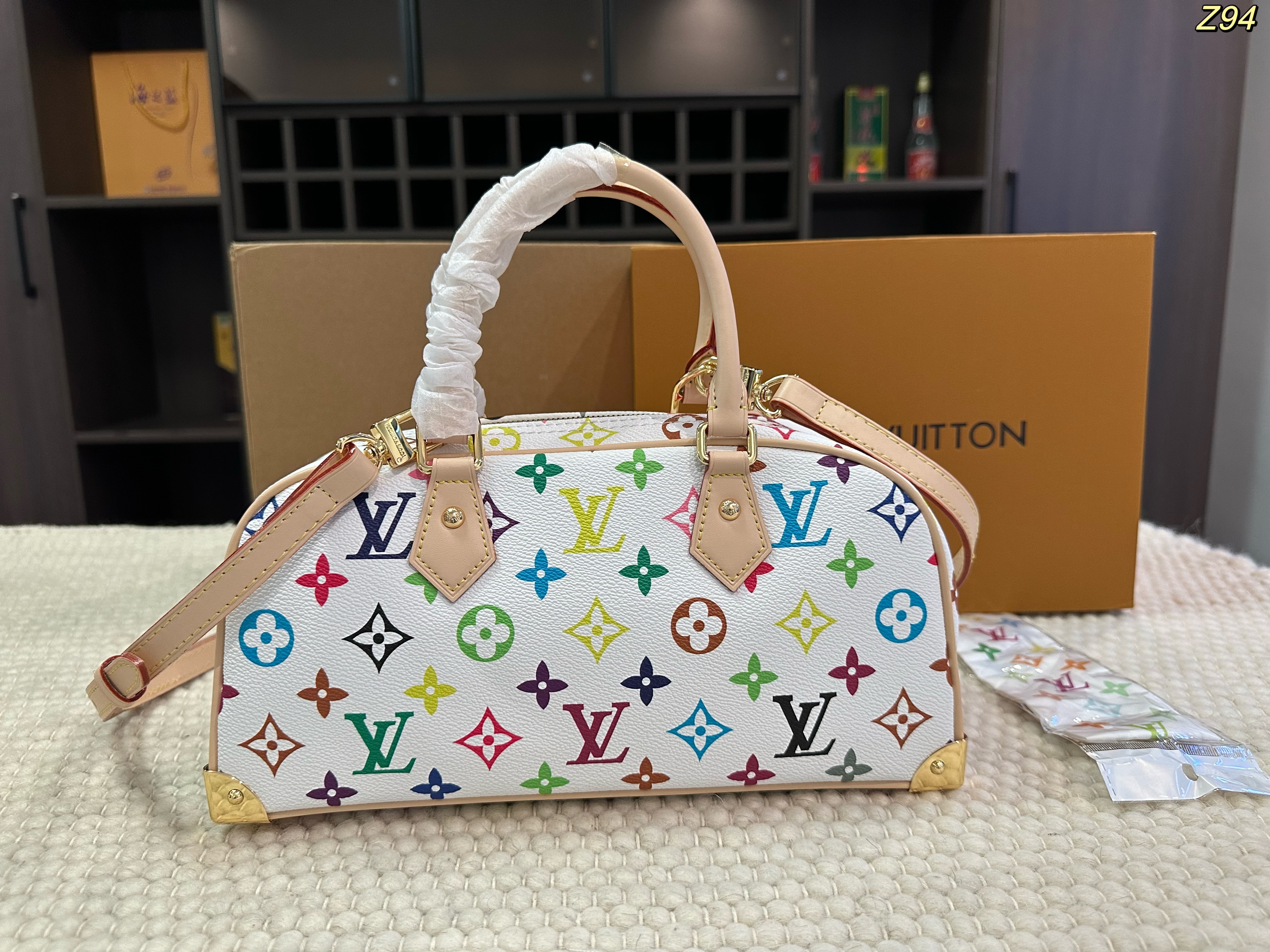 LV Murakami White Tricolor Bowling Bag