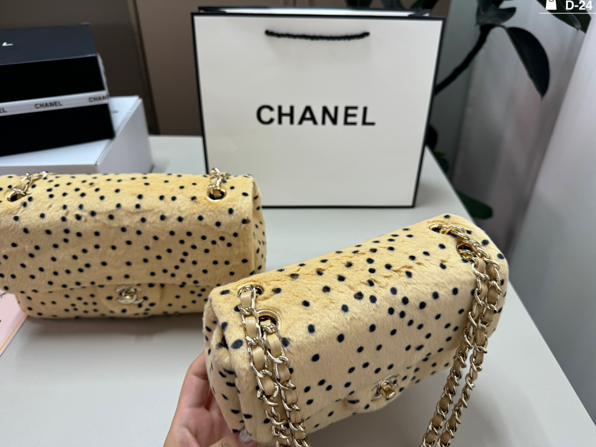 Chanel Plush polka dot leopard print
