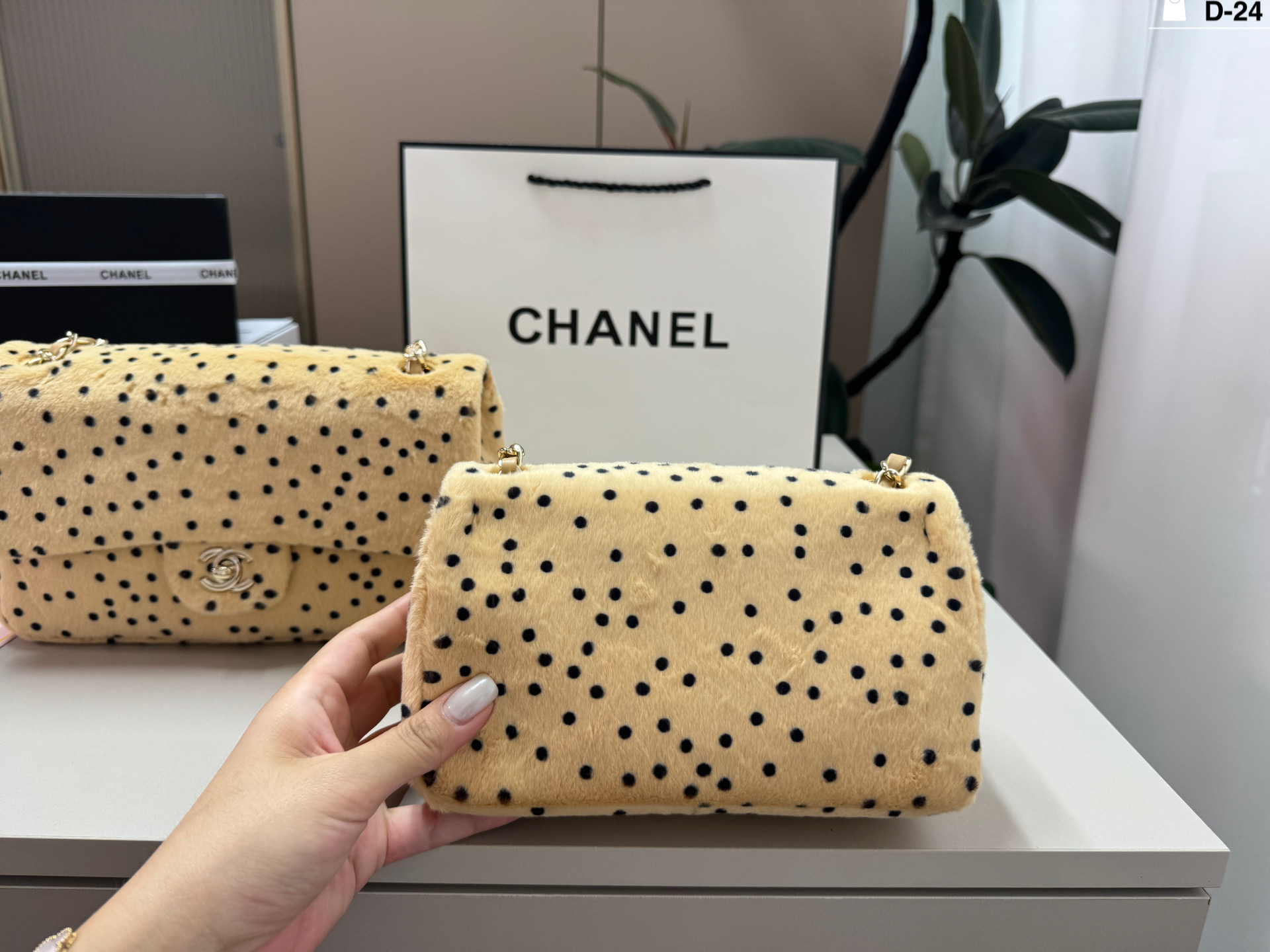 Chanel Plush polka dot leopard print