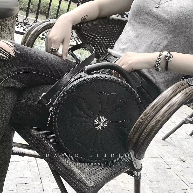 ROUND FLORAL CROSS LEATHER CROSSBODY BAG