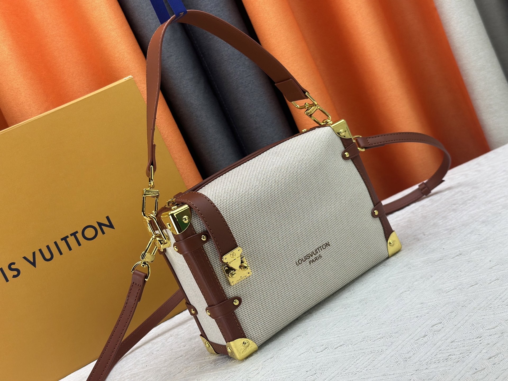 Louis Vuitton LV Side Trunk Natural Canvas S-lock Shoulder Bag