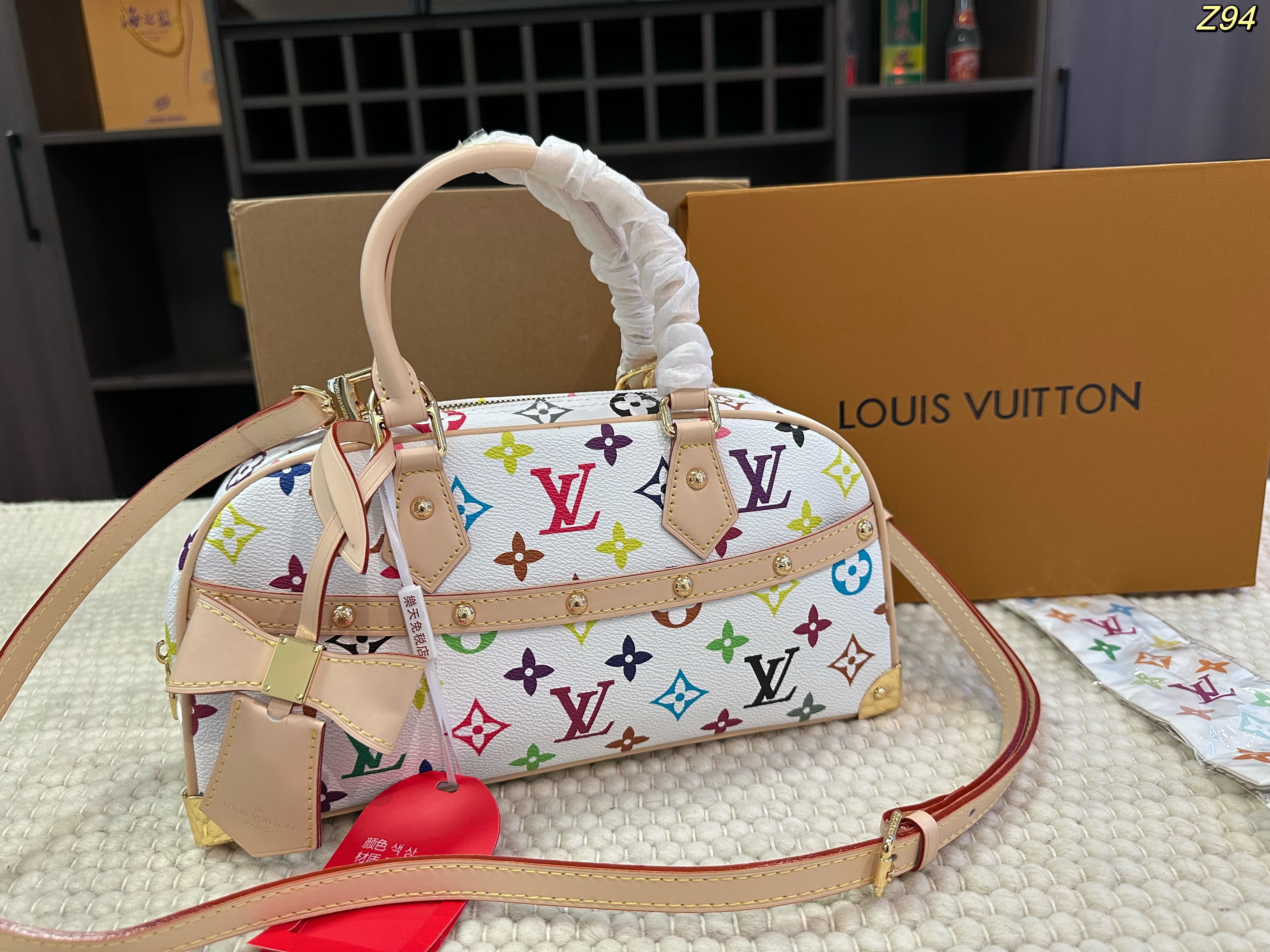 LV Murakami White Tricolor Bowling Bag