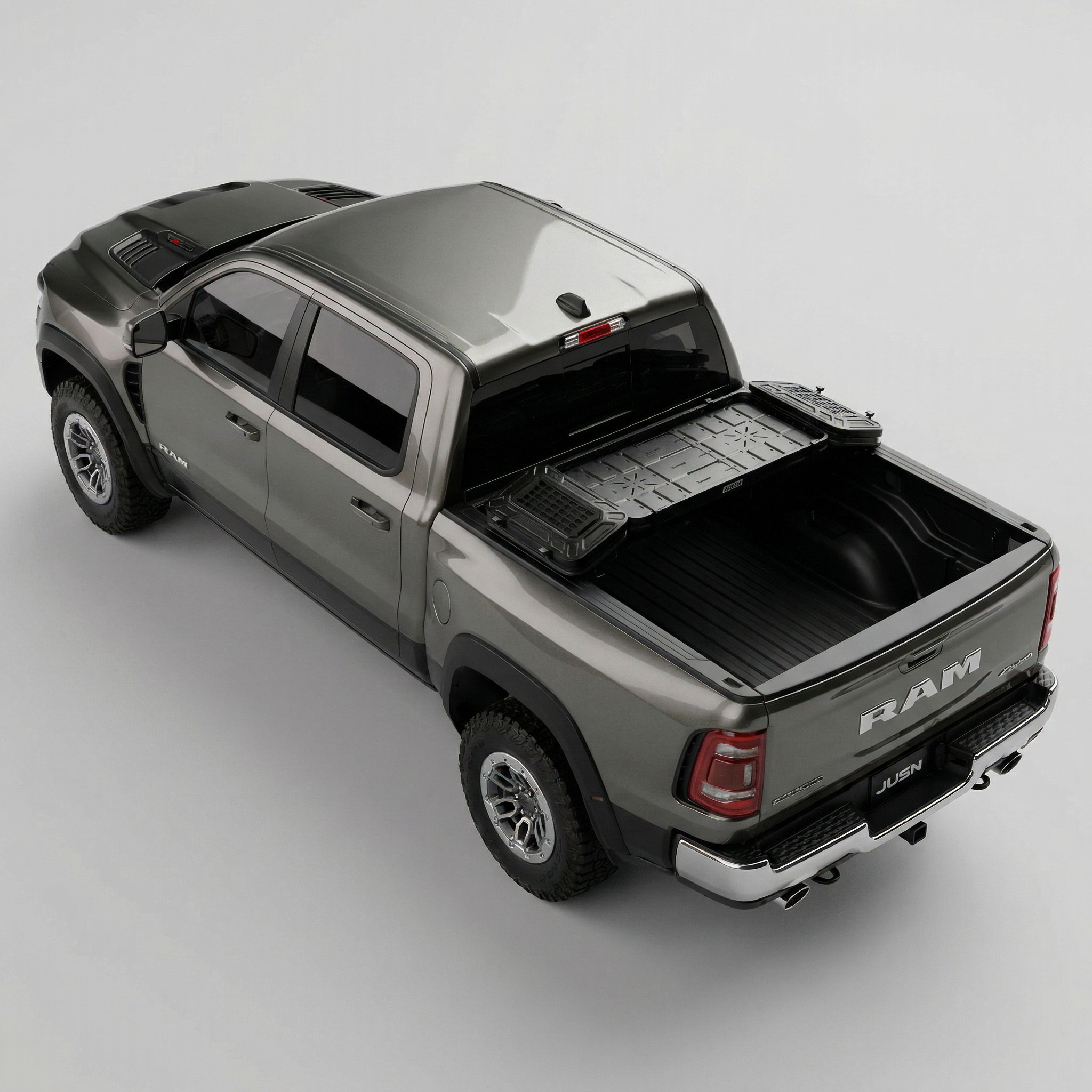 RAM 1500 Truck Bed Cargo Storage Rack - Trunk light Tool Box Tray Basket Lights on Tonneau Cover - JUSNDESIGN