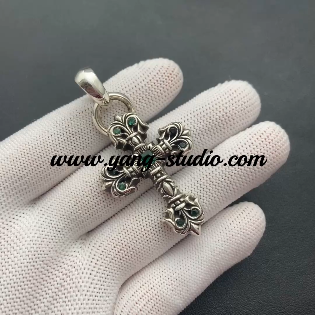 XS FILIGREE CROSS PENDANT WITH REAL EMERALDS