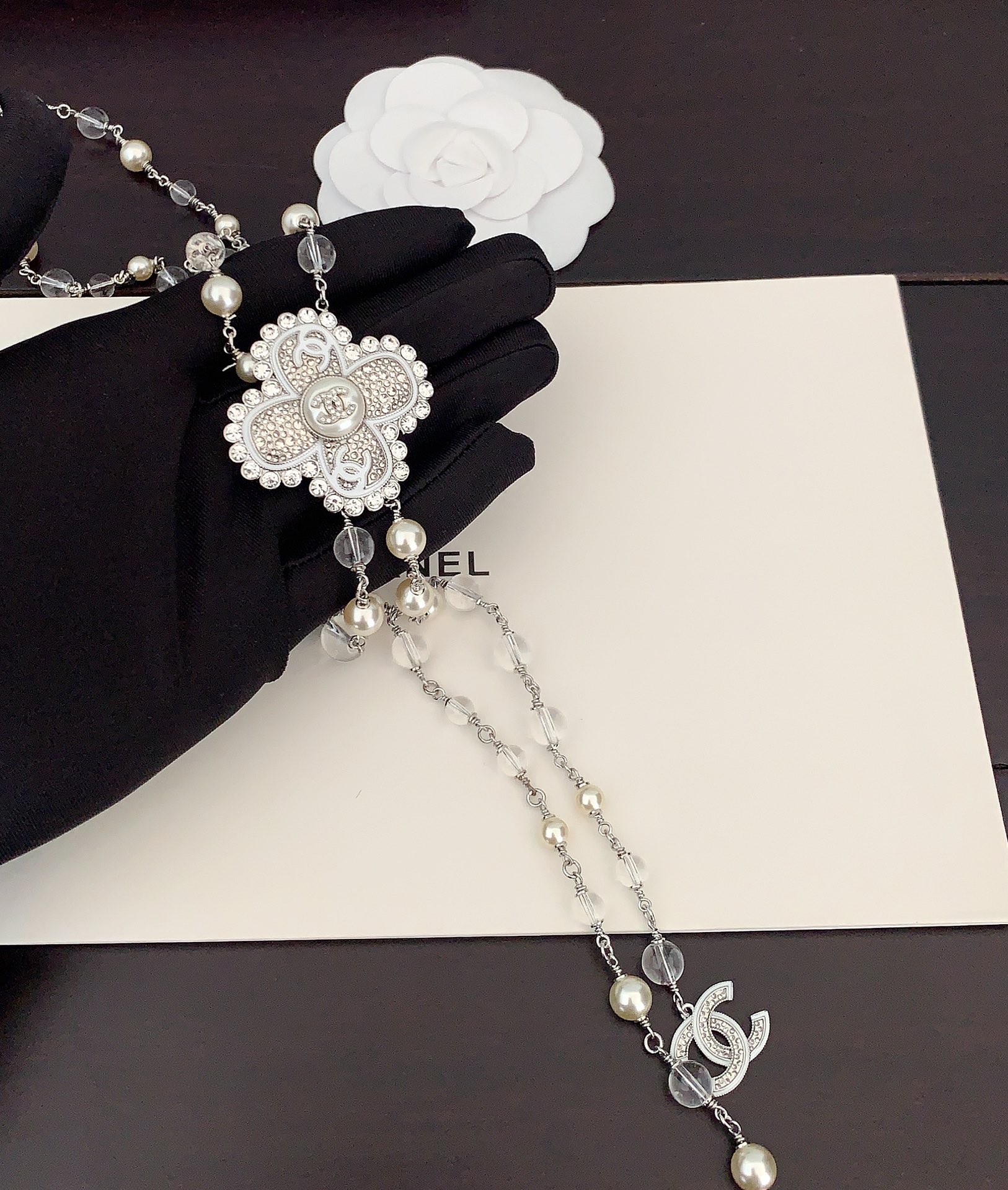 Chanel platinum crystal sweater chain
