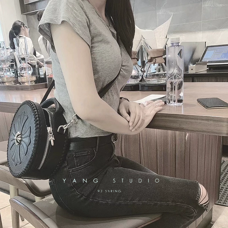 ROUND FLORAL CROSS LEATHER CROSSBODY BAG