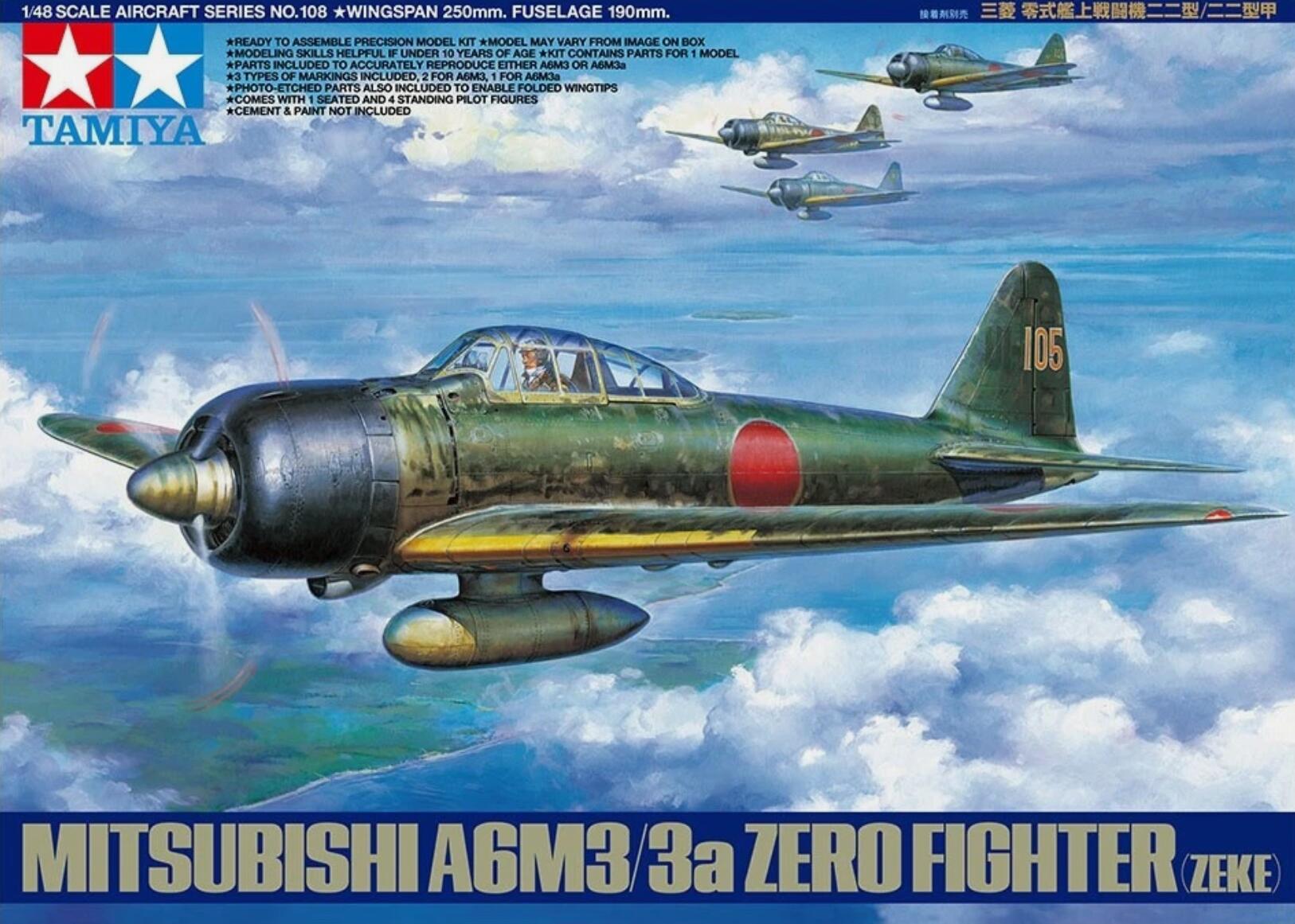 Tamiya 61108 1/48 Mitsubishi A6M3/3a Model 22 Zero (Zeke)