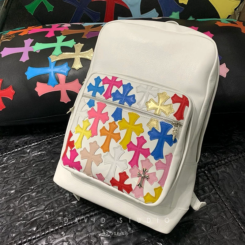 MULTICOLOR CROSS PATCH LEATHER BACKPACK