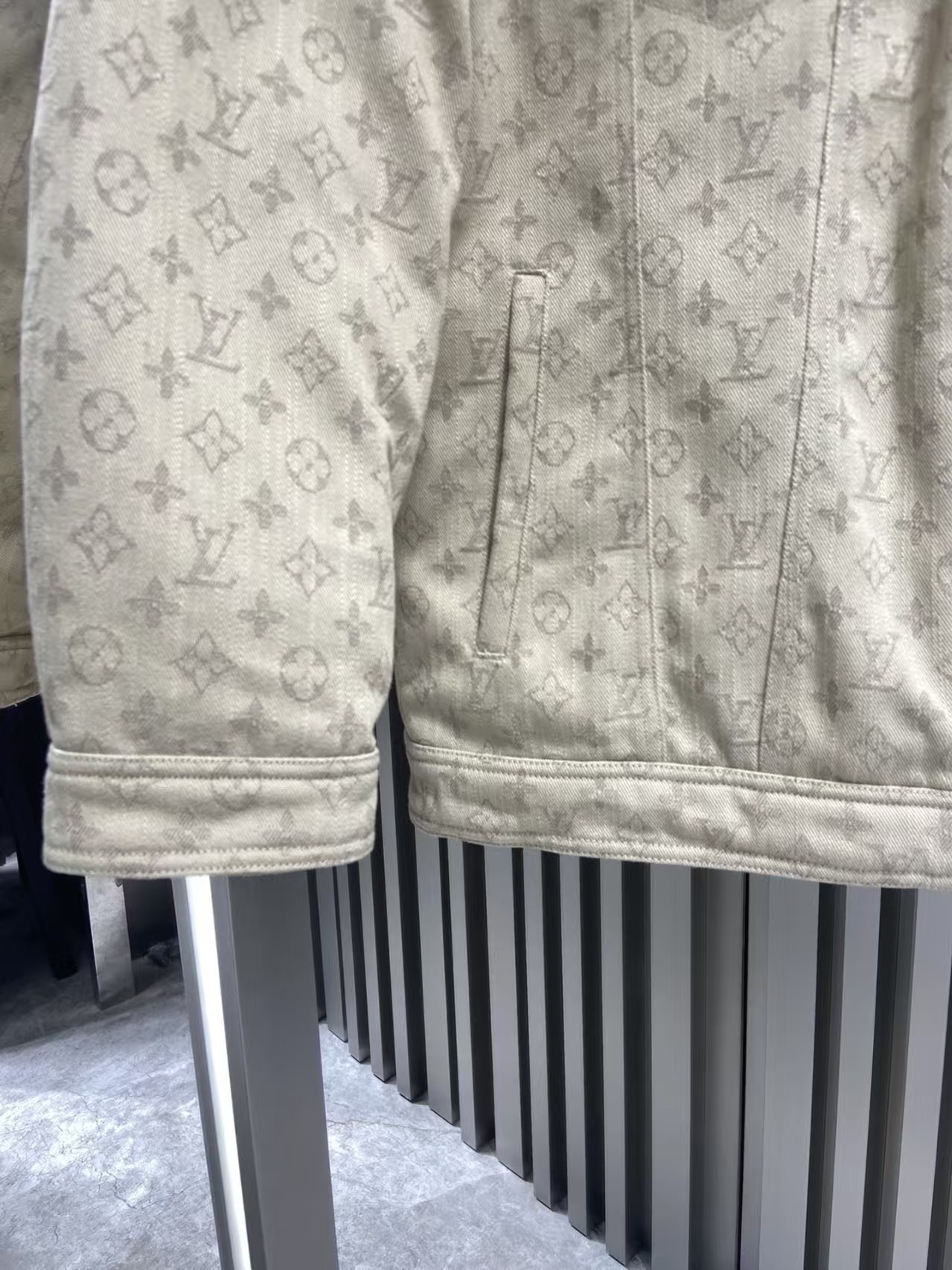LV monogram logo denim down jacket