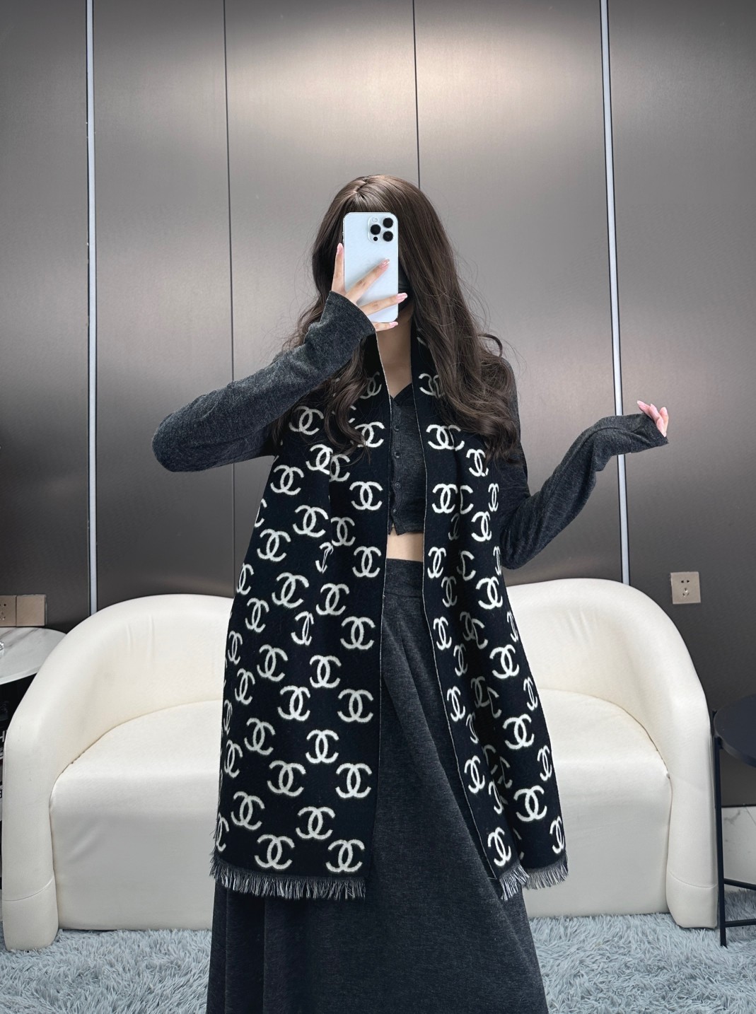 CHANEL double-sided scarf shawl