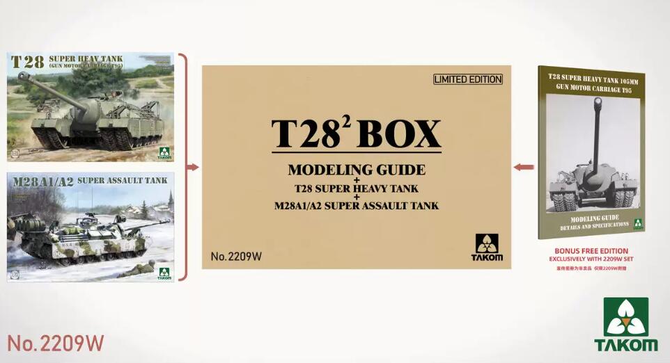 TAKOM 2209W 1/35 T28*2 BOX(2209+2210+Modeling Guidebook) Tank Kit Limited Version