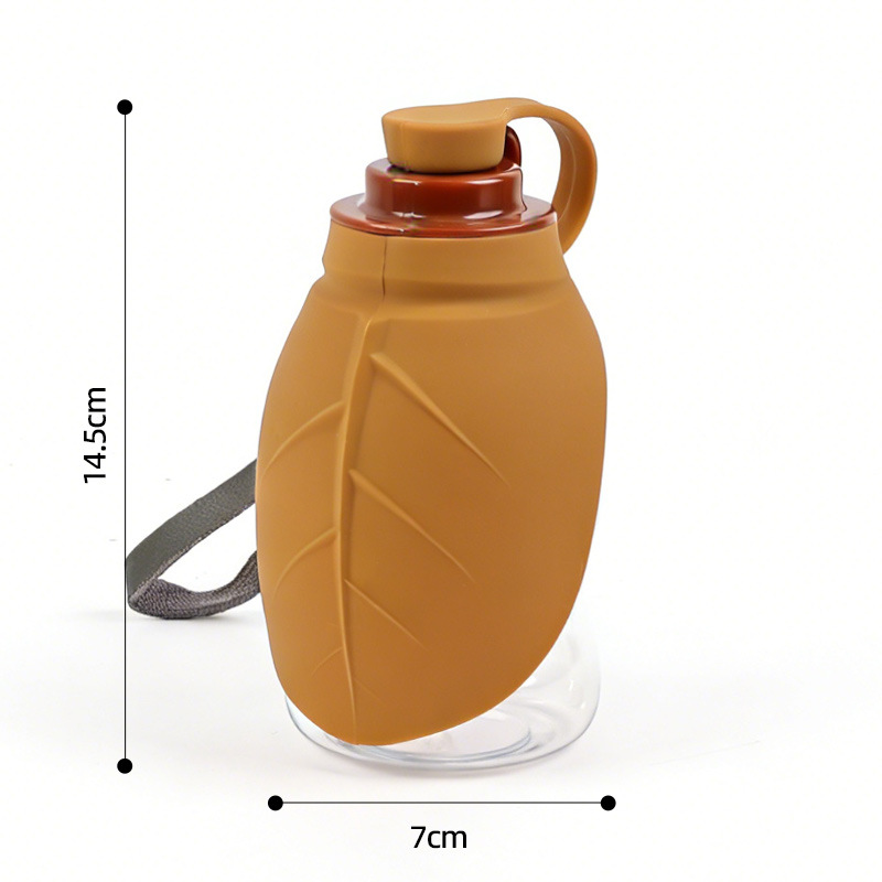 Mini silicone leaf water bottle, foldable dog travel drinking bottle, portable with bottle stopper and dustproof