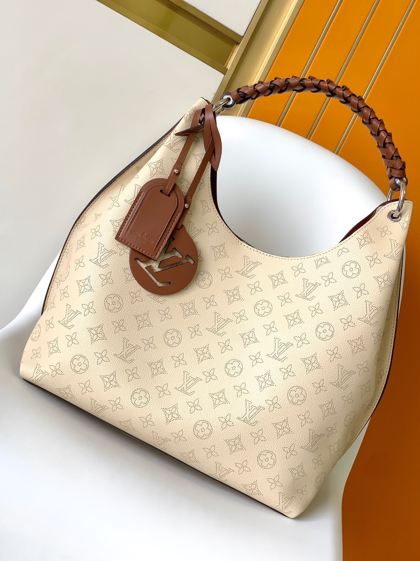 Top version LV carmel taurillon cowhide leather handbag