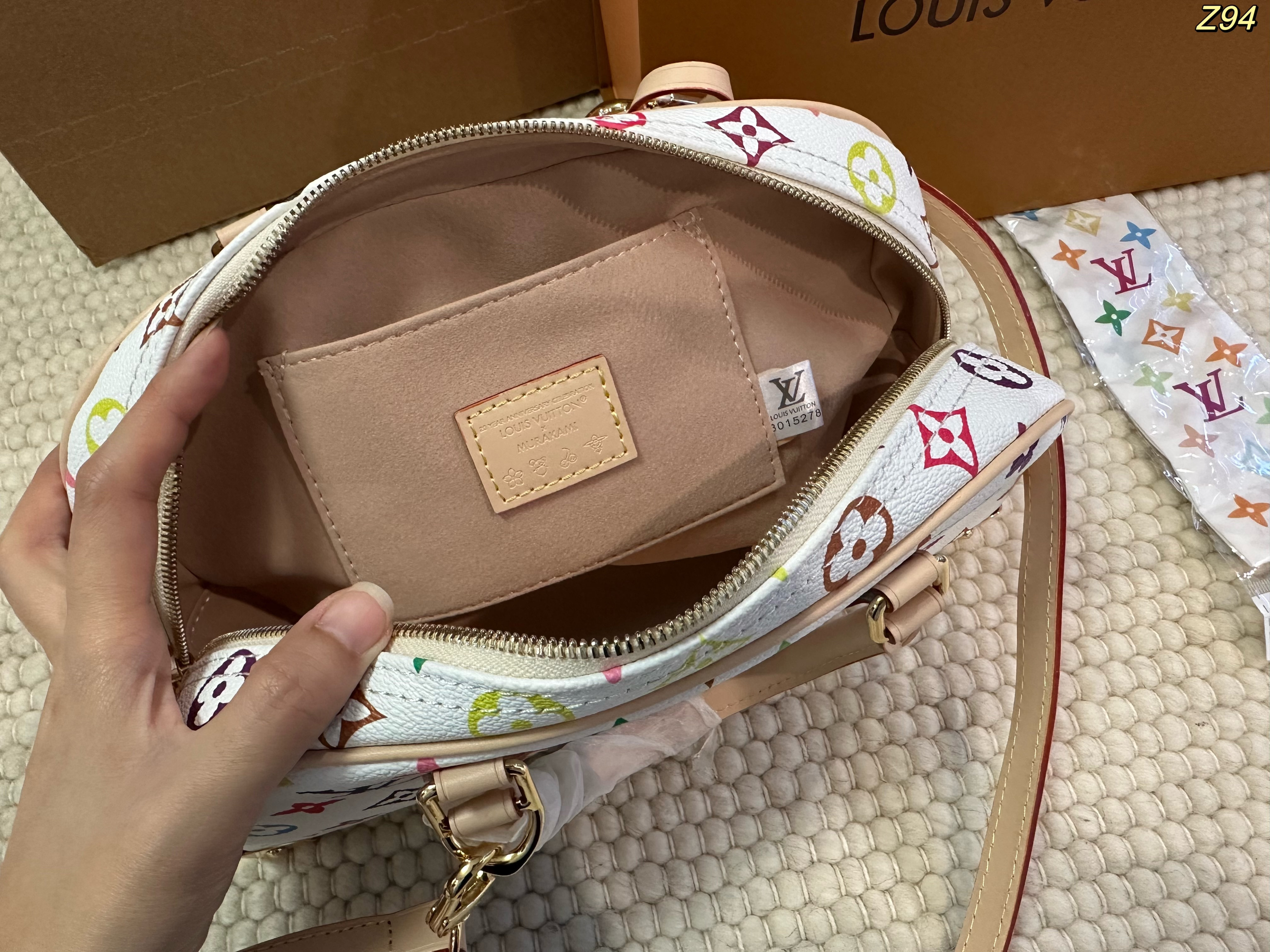 LV Murakami White Tricolor Bowling Bag