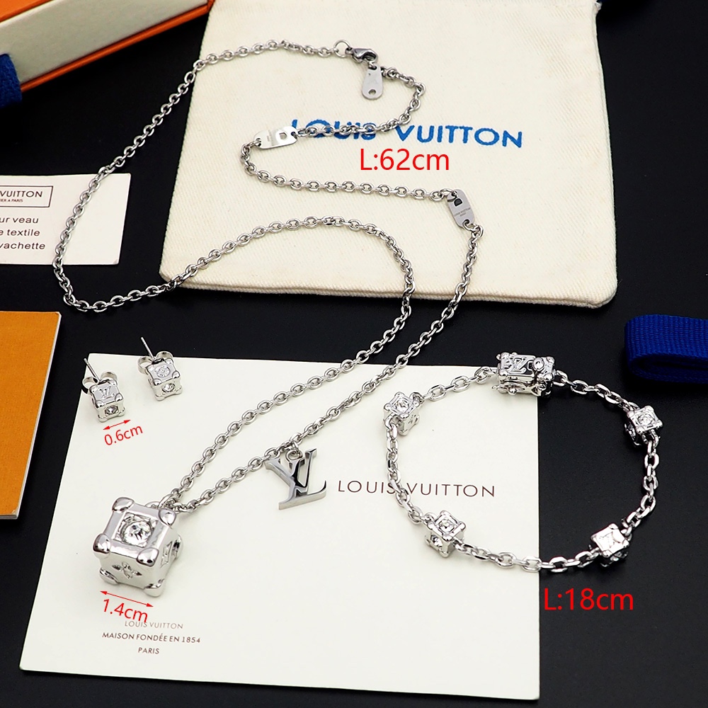 LV Necklace bracelet earrings cube dice series set